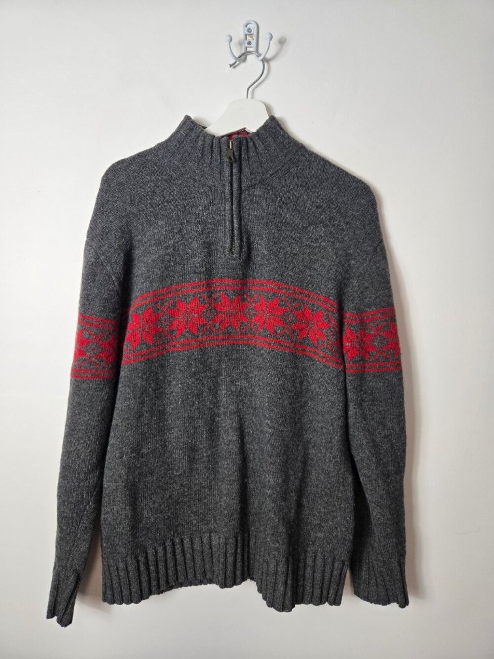 GAP100% Lambswool Women's Gray Quarter-Zip Pullover Sweater Fair Isle Size M